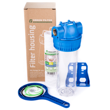 Korpus filtra wody 10” 3-częściowy komplet 3/4” - zestaw narurowy z wkładem, kluczem i uchwytem